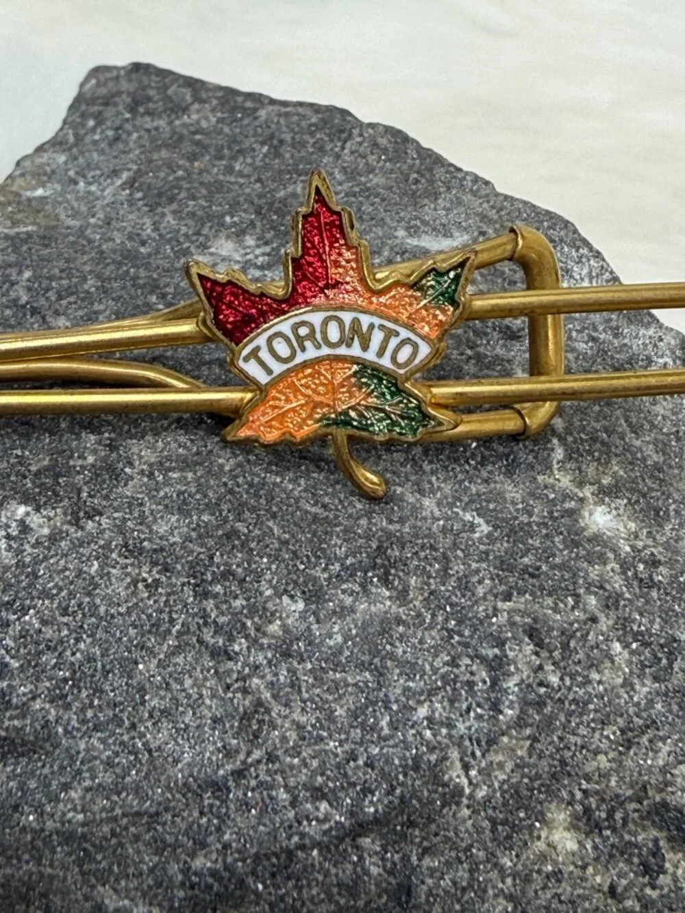 Vintage Toronto Maple Leaf Tie Bar Gold Tone .75